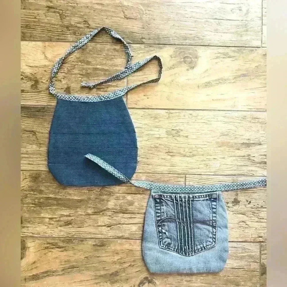 LOT OF 2 BABY BOY DENIM UPCYCLED MATERIAL QUILT BIBS - Picture 4 of 4